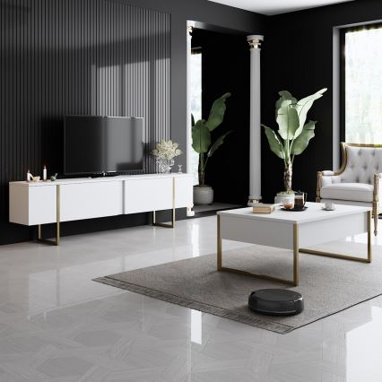 Sofabord LUXE 40x90 cm hvid/guldfarvet
