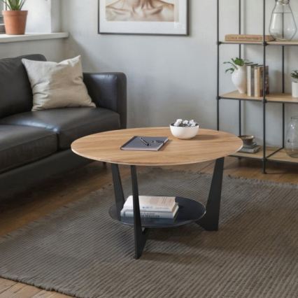 Sofabord MARMO Ø 70 cm, egetræ/sort