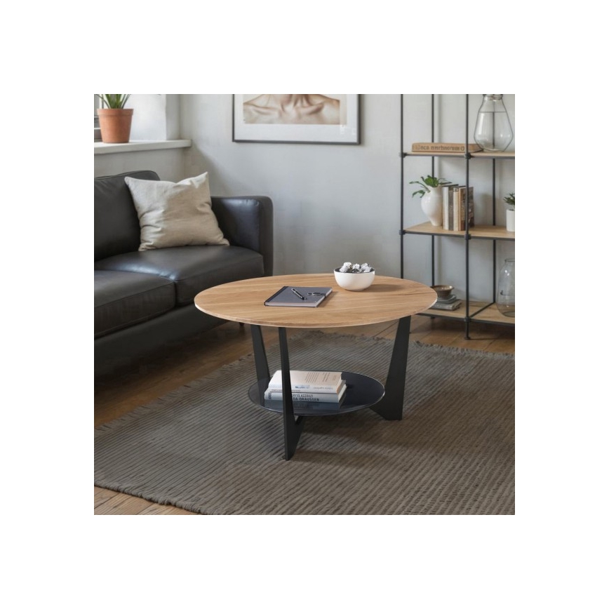 Sofabord MARMO Ø 70 cm, egetræ/sort