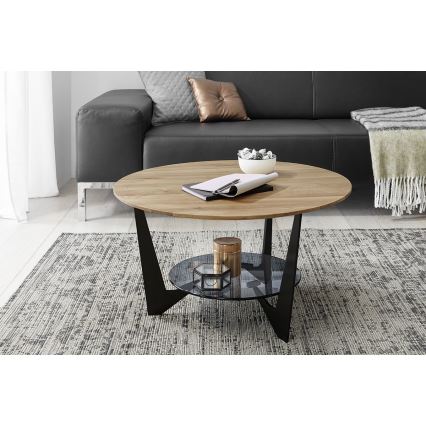 Sofabord MARMO Ø 70 cm, egetræ/sort