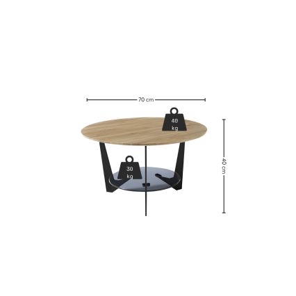 Sofabord MARMO Ø 70 cm, egetræ/sort
