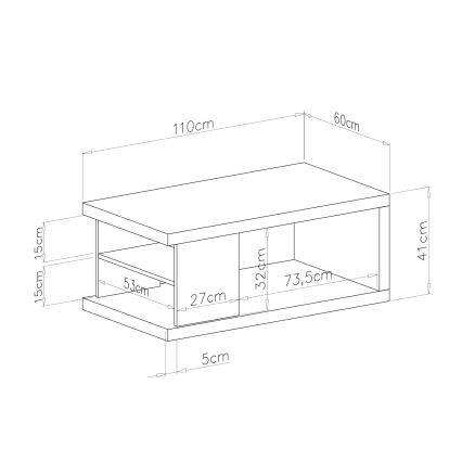Sofabord med hylde og opbevaringsplads LORA 110x60 cm eg artisan/sort
