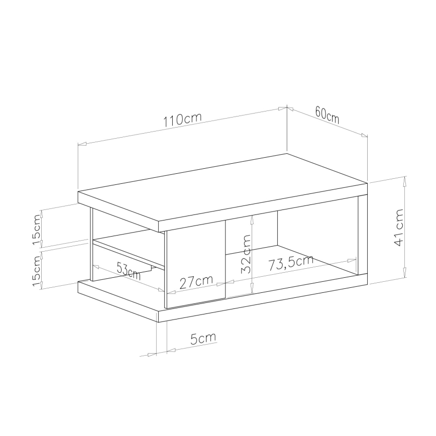 Sofabord med hylde og opbevaringsplads LORA 110x60 cm eg artisan/sort