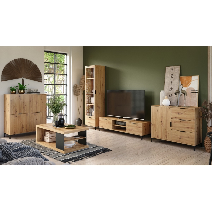 Sofabord med hylde og opbevaringsplads LORA artisan-eg/sort