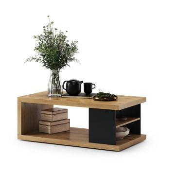 Sofabord med hylde og opbevaringsplads LORA eg artisan/sort
