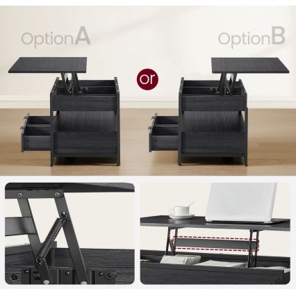 Sofabord med hævbar bordplade NYRO, sort