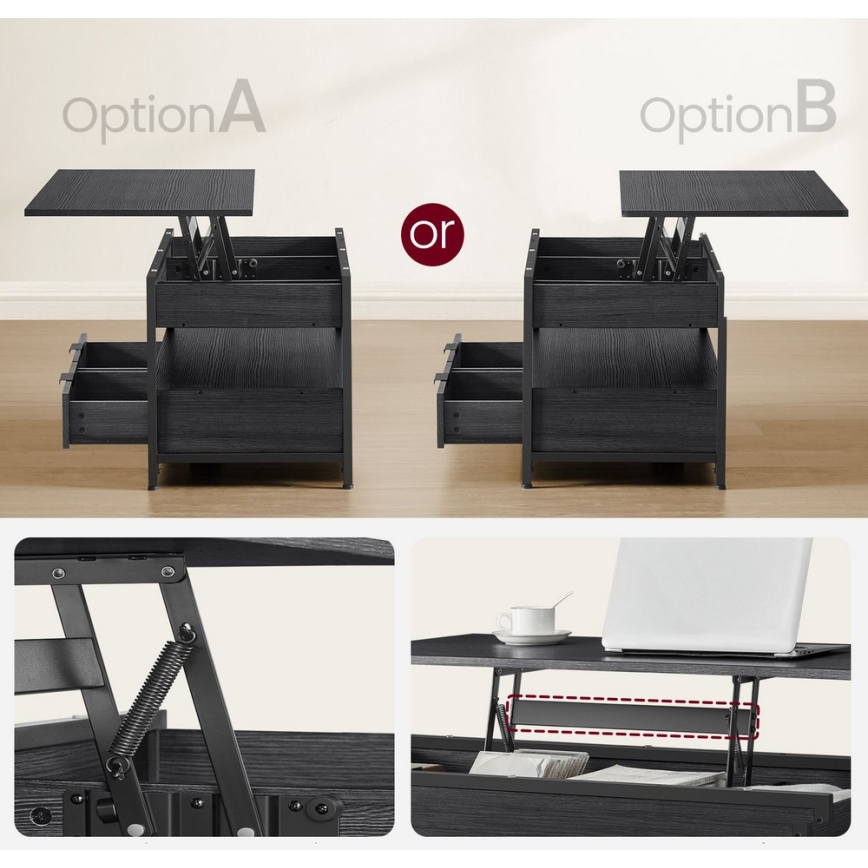 Sofabord med hævbar bordplade NYRO, sort