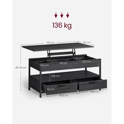 Sofabord med hævbar bordplade NYRO, sort