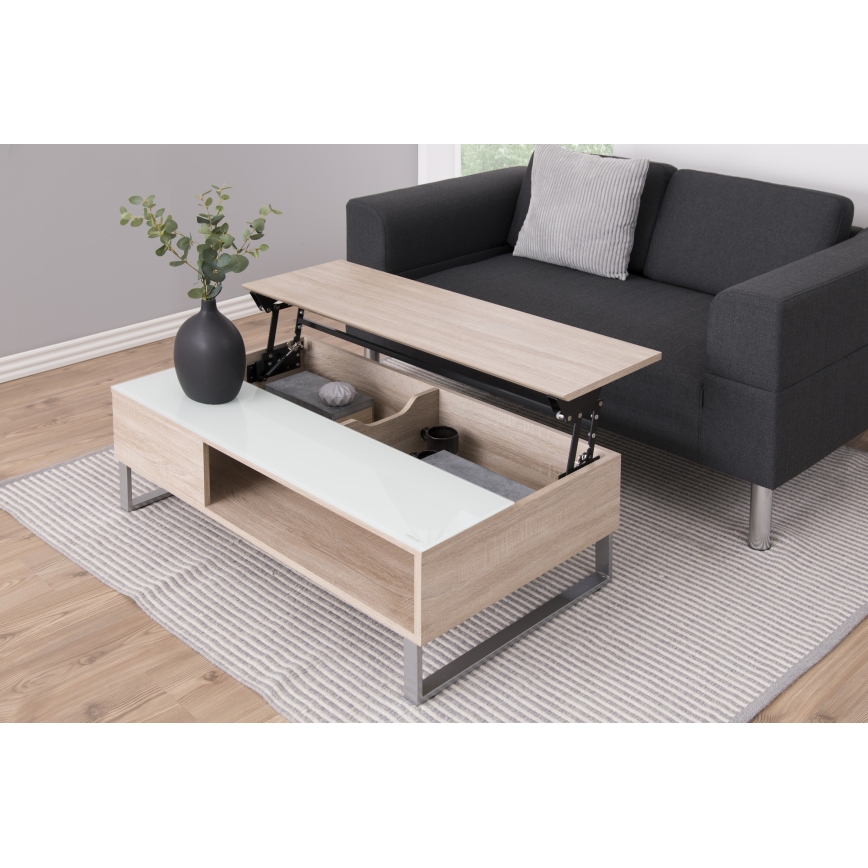 Sofabord med løftbar bordplade ENZO 110x60 cm hvid/sonoma-eg