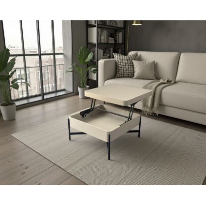 Sofabord med løftbar bordplade og hylde OASIS 75x75 cm creme/sort