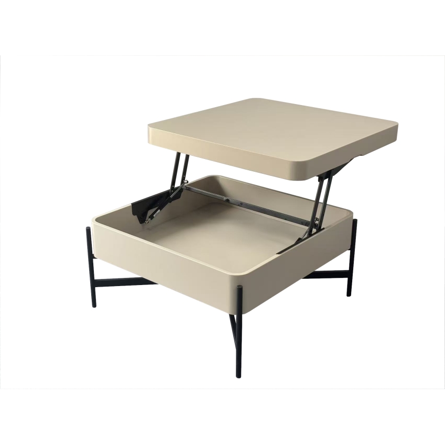 Sofabord med løftbar bordplade og hylde OASIS 75x75 cm creme/sort