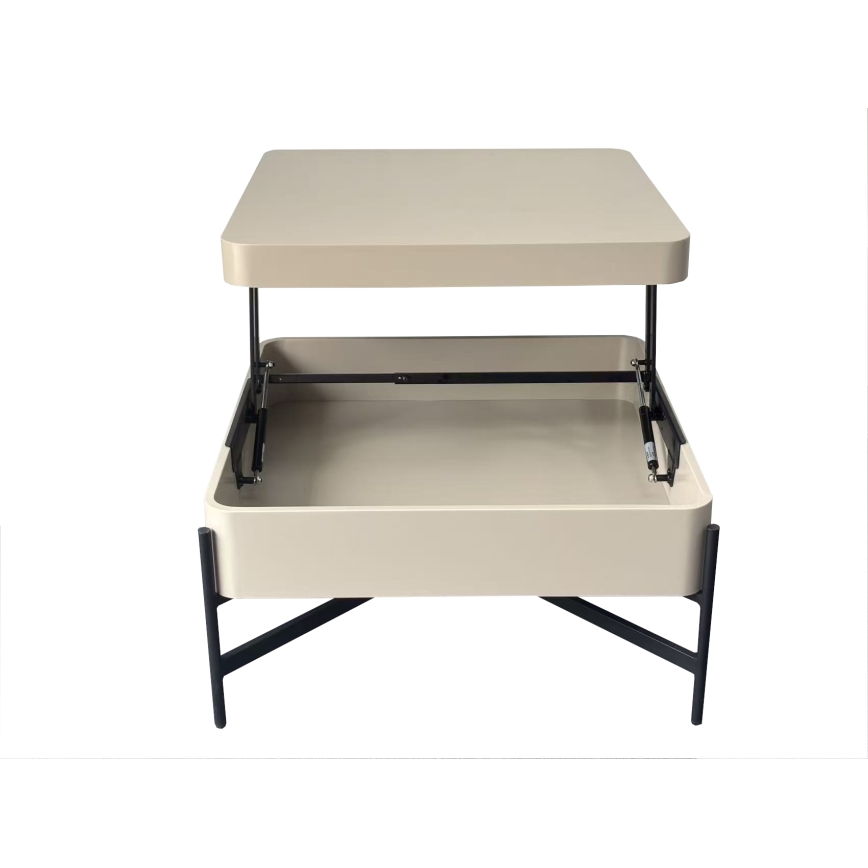 Sofabord med løftbar bordplade og hylde OASIS 75x75 cm creme/sort