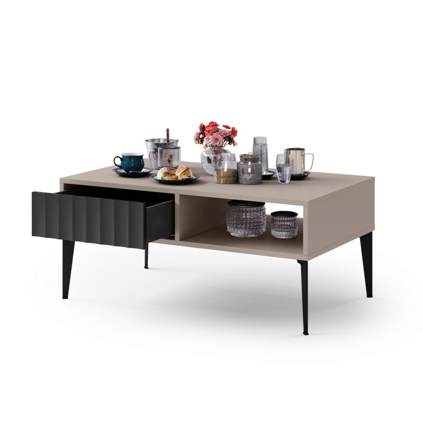 Sofabord med skuffe RONJA taupe/sort