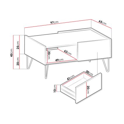 Sofabord NARINE 45x97 cm antracit/sort/guldfarvet