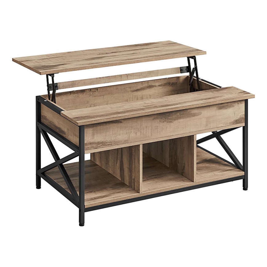 Sofabord NYRO med løftbar bordplade, brun/sort – praktisk og stilrent design, ideelt til arbejde og servering i sofaen.