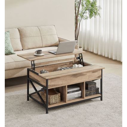 Sofabord NYRO med løftbar bordplade, brun/sort – praktisk og stilrent design, ideelt til arbejde og servering i sofaen.