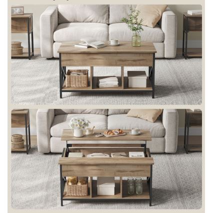 Sofabord NYRO med løftbar bordplade, brun/sort – praktisk og stilrent design, ideelt til arbejde og servering i sofaen.