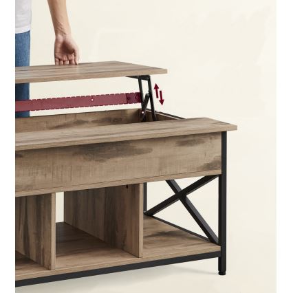 Sofabord NYRO med løftbar bordplade, brun/sort – praktisk og stilrent design, ideelt til arbejde og servering i sofaen.