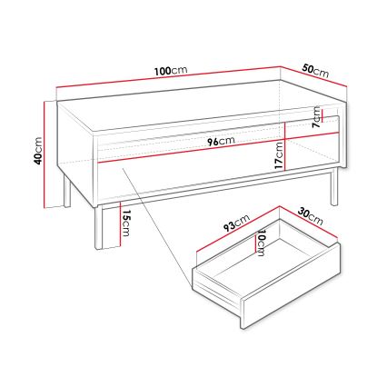 Sofabord OZMI 100x40 cm sort