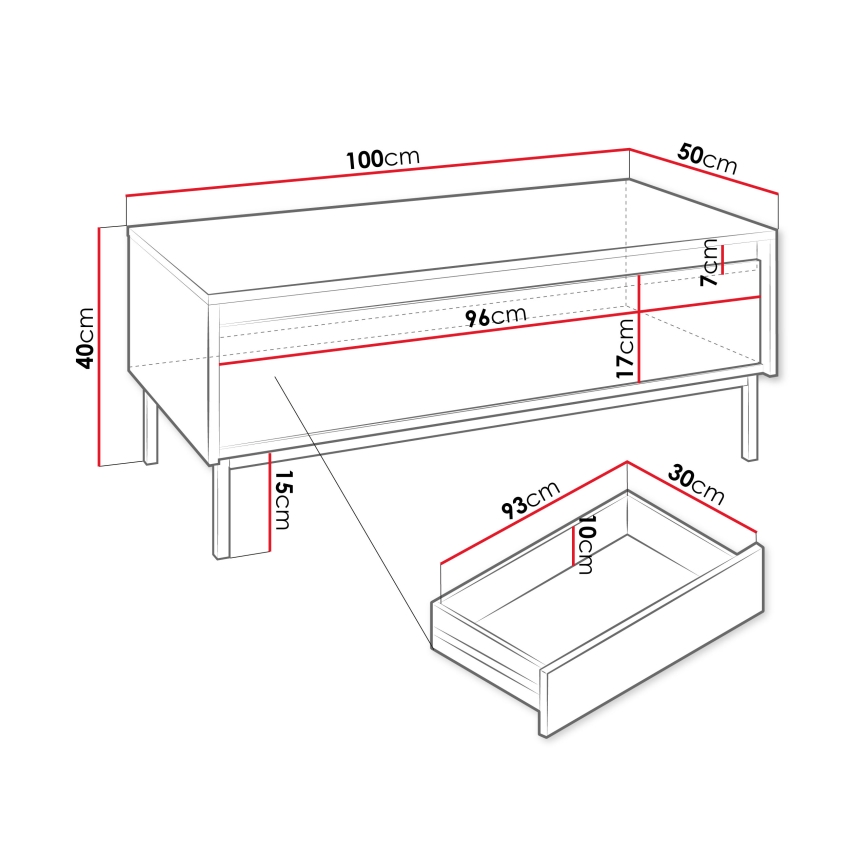 Sofabord OZMI 100x40 cm sort