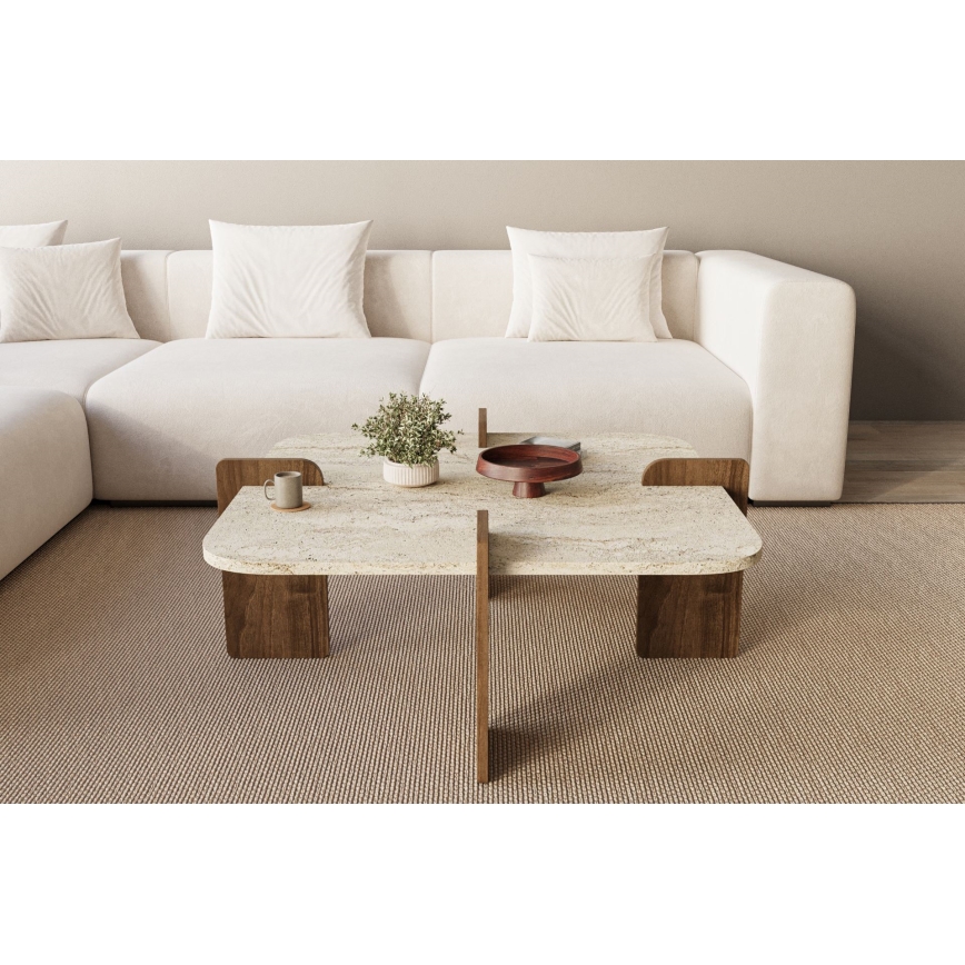 Sofabord PURO 90x90 cm beige/valnød