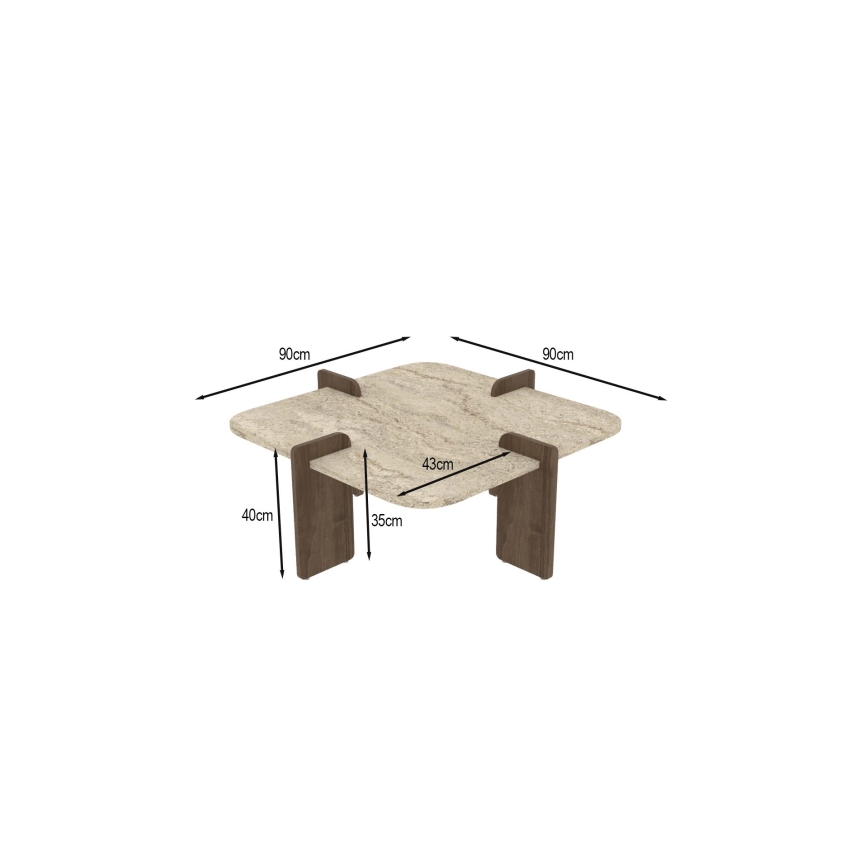 Sofabord PURO 90x90 cm beige/valnød