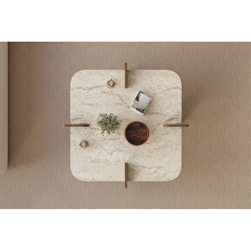 Sofabord PURO 90x90 cm travertin/valnød