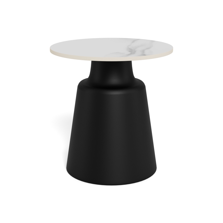 Sofabord SANTORINI Ø 45 cm travertin/sort/keramik