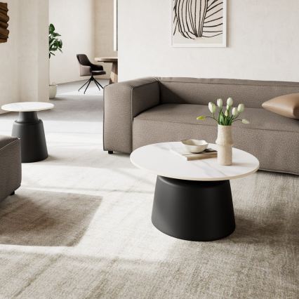 Sofabord SANTORINI Ø 70 cm hvid/sort/keramik