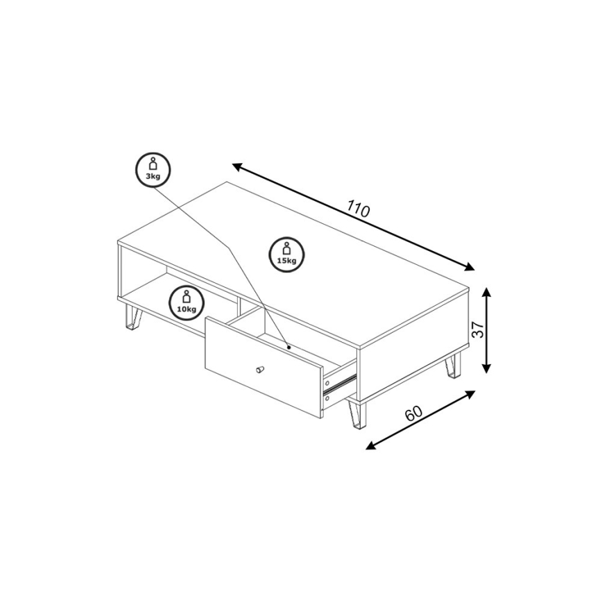 Sofabord SULA, craft eg/sort