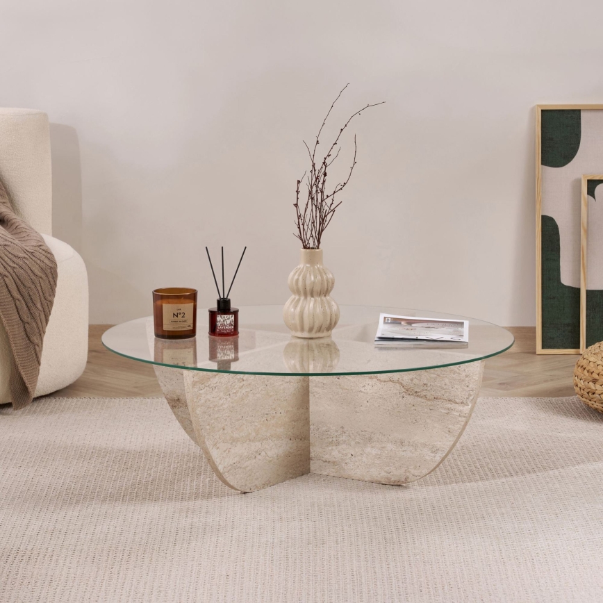 Sofabord VERE Ø 90 cm beige/gennemsigtig