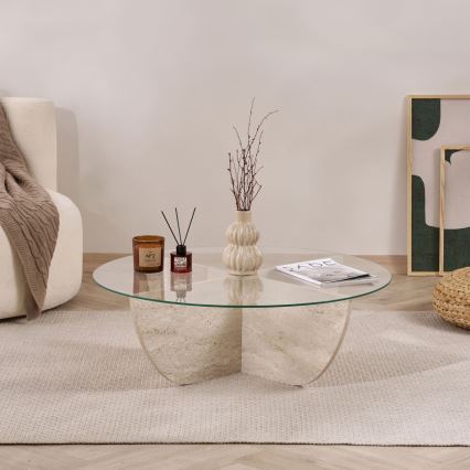 Sofabord VERE Ø 90 cm beige/gennemsigtig