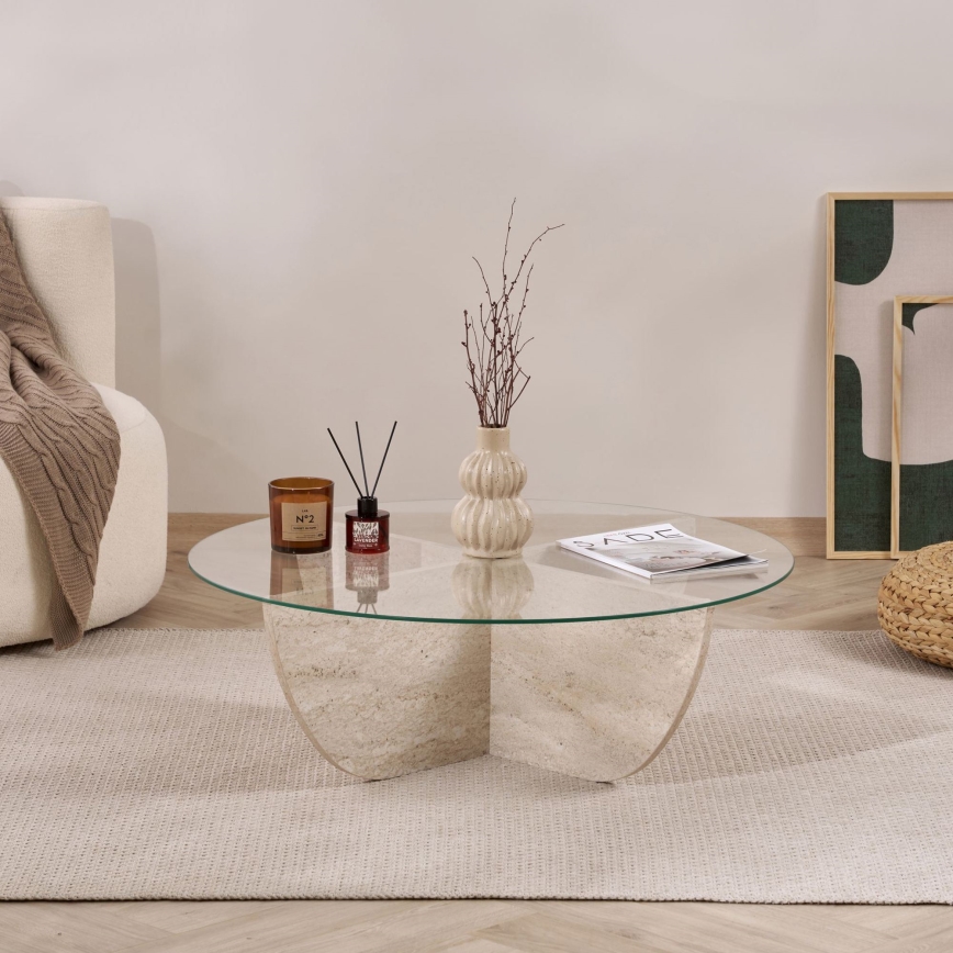 Sofabord VERE Ø 90 cm beige/gennemsigtig