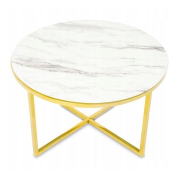 Sofabord VERTIGO 45x80 cm guldfarvet/hvid marmordekor