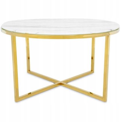 Sofabord VERTIGO 45x80 cm guldfarvet/hvid marmordekor