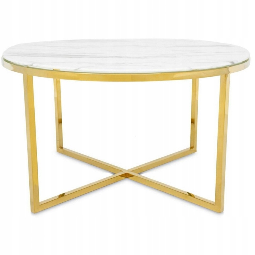 Sofabord VERTIGO 45x80 cm guldfarvet/hvid marmordekor