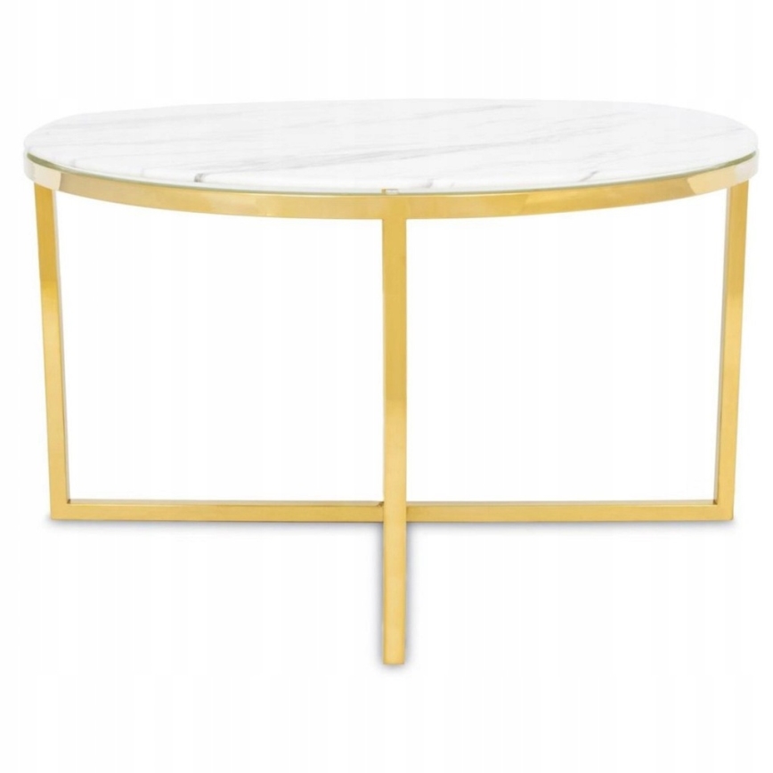 Sofabord VERTIGO 45x80 cm guldfarvet/hvid marmordekor