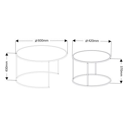 Sofaborde 2 dele TOKYO diameter 42/60 cm sort