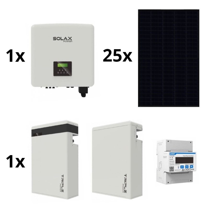 Solarsystem: SOLAX Power - 10 kWp RISEN Full Black + 10 kW SOLAX inverter 3-faset + 11,6 kWh batteri V2
