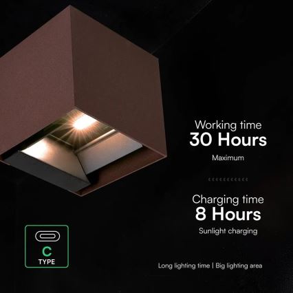 LED solcelledrevet væglampe med sensor LED/9W/3,7V 3000/4000/5000K IP65 2600 mAh brun