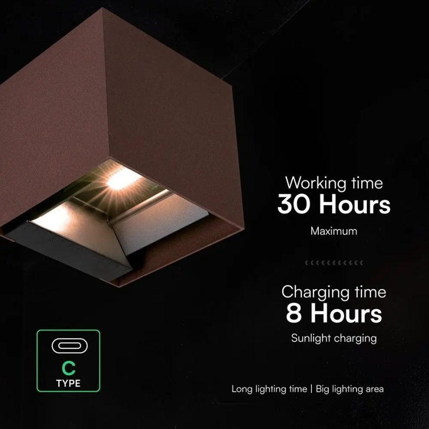 LED solcelledrevet væglampe med sensor LED/9W/3,7V 3000/4000/5000K IP65 2600 mAh brun
