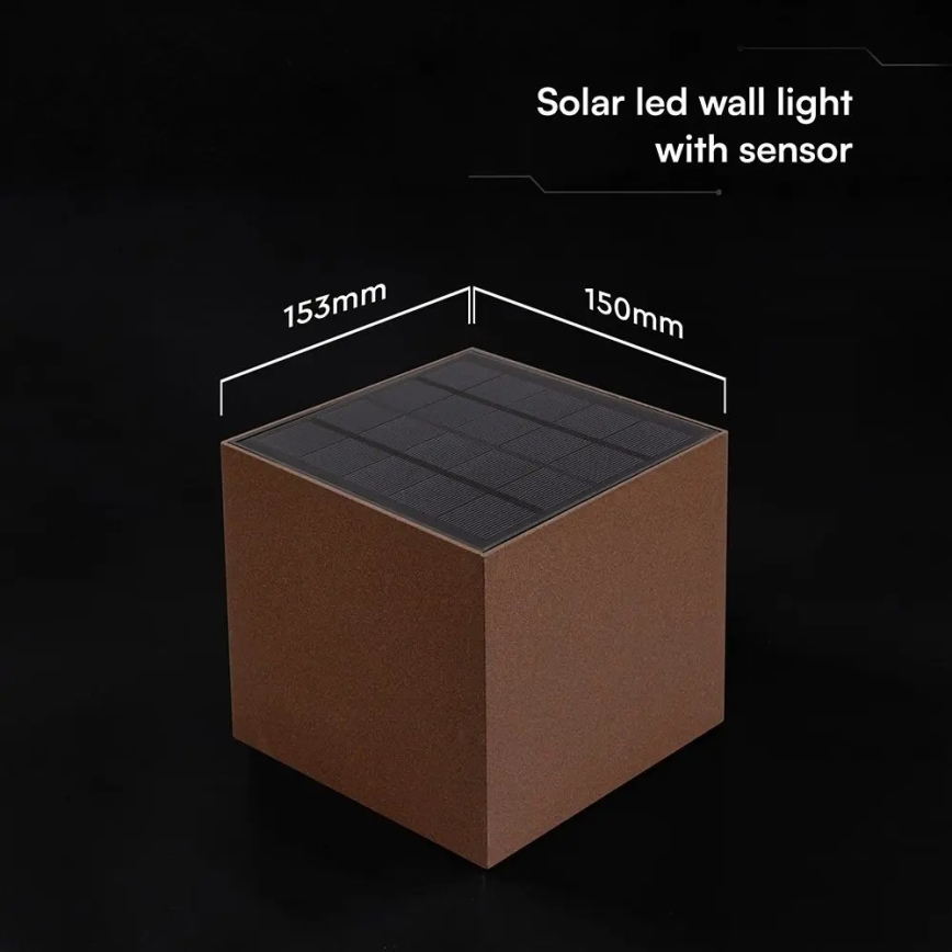 LED solcelledrevet væglampe med sensor LED/9W/3,7V 3000/4000/5000K IP65 2600 mAh brun
