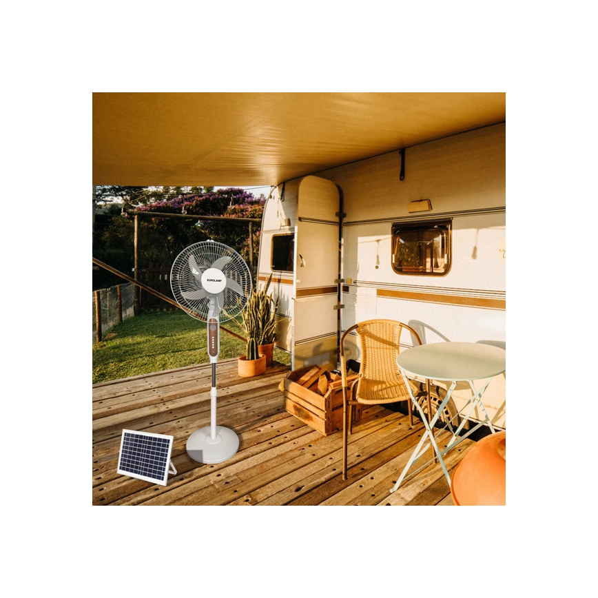 Solcelledrevet gulvventilator 15 W / 4 V / 230 V, Ø 45 cm, hvid