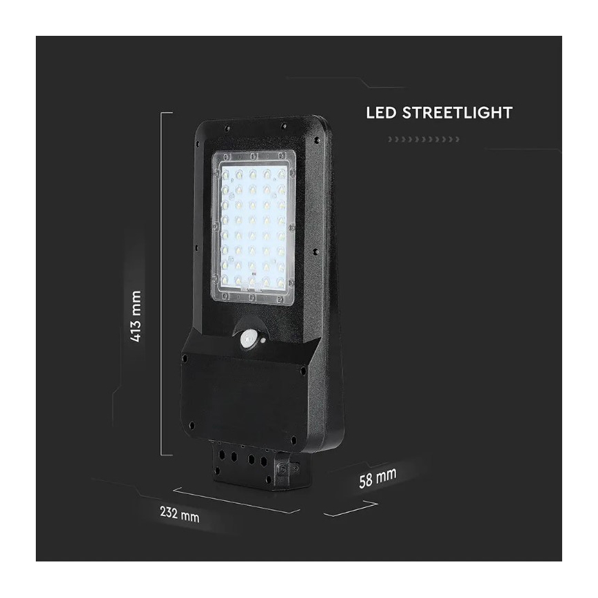 Solcelledrevet LED-gadelampe med sensor LED/15W/7,4V 4000K IP65 10800 mAh