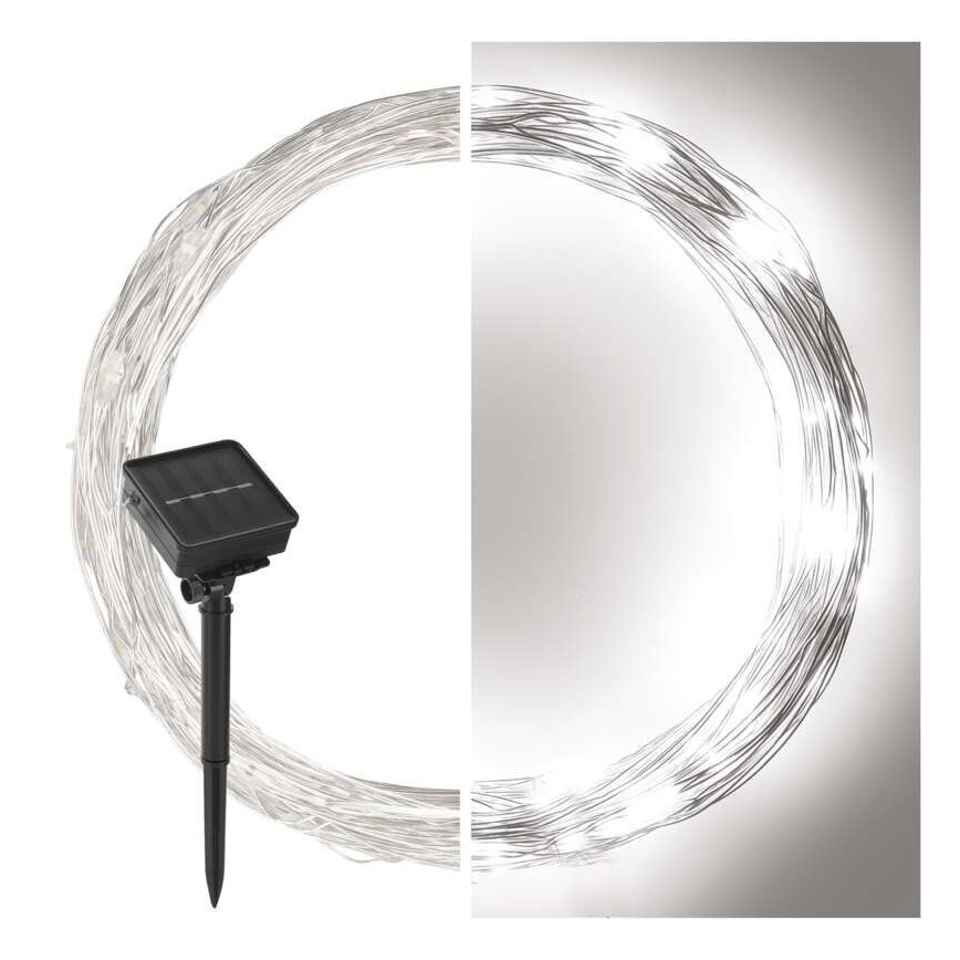 Solcelledrevet lyskæde 120xLED/2,4W/1,2V 12m IP44 600 mAh kold hvid