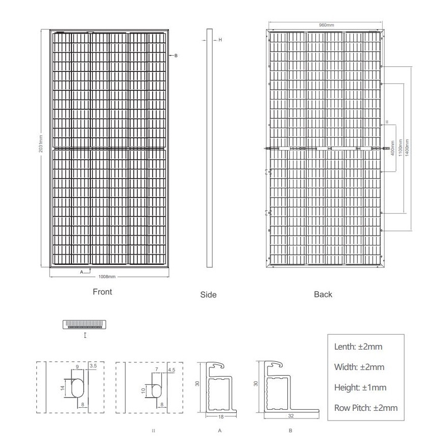 Solcellepanel JINKO 405Wp IP67 bifacial - palle 27 stk.