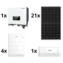Solcellesæt: 21x solcellepanel + 4x batterimodul + hybridinverter + base med batterikontrolenhed