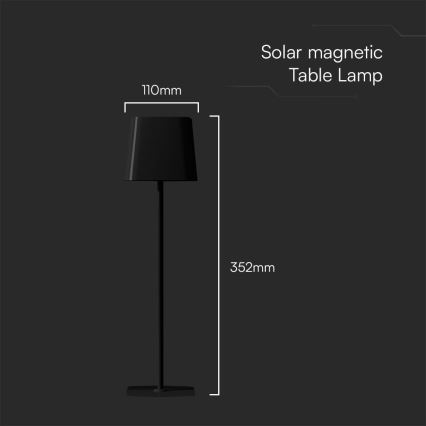 Soldrevet LED bordlampe m. touch-funktion dæmpbar og genopladelig LED/5W/5V 3000-6000K 3600 mAh IP65 sort
