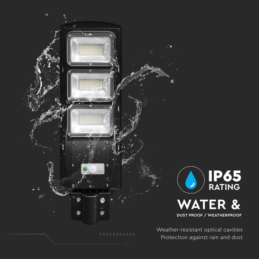 Soldrevet LED gadelampe m. bevægelses- og skumringssensor dæmpbar LED/12W/3,2V 6000K IP65 10000 mAh sort + fjernbetjening