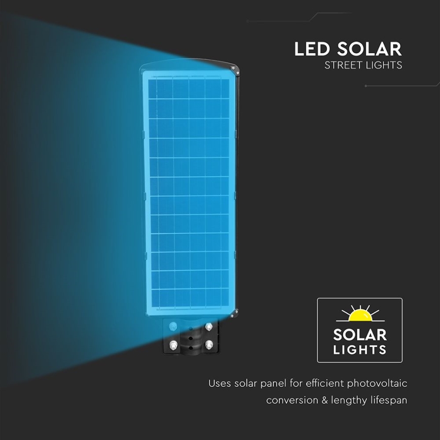 Soldrevet LED gadelampe m. bevægelses- og skumringssensor dæmpbar LED/12W/3,2V 6000K IP65 10000 mAh sort + fjernbetjening